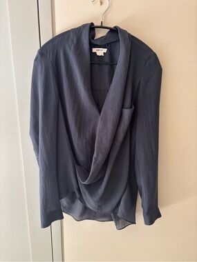 Helmut Lang Slate Blue Draped Cowl Blouse